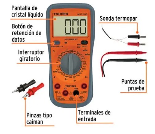 MUT-105: MULTIMETRO DIGITAL PARA MANTENIMIENTO AUTOMOTRIZ CON RMS verdadero - TRUPER