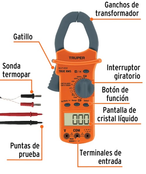 MUT-202: MULTIMETRO PROFESIONAL CON GANCHO 750V