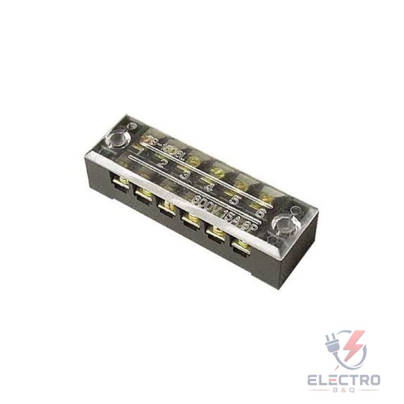 BORNERA DE BAKELITA, TB-1506L DE 15A/600V, 6 POLOS