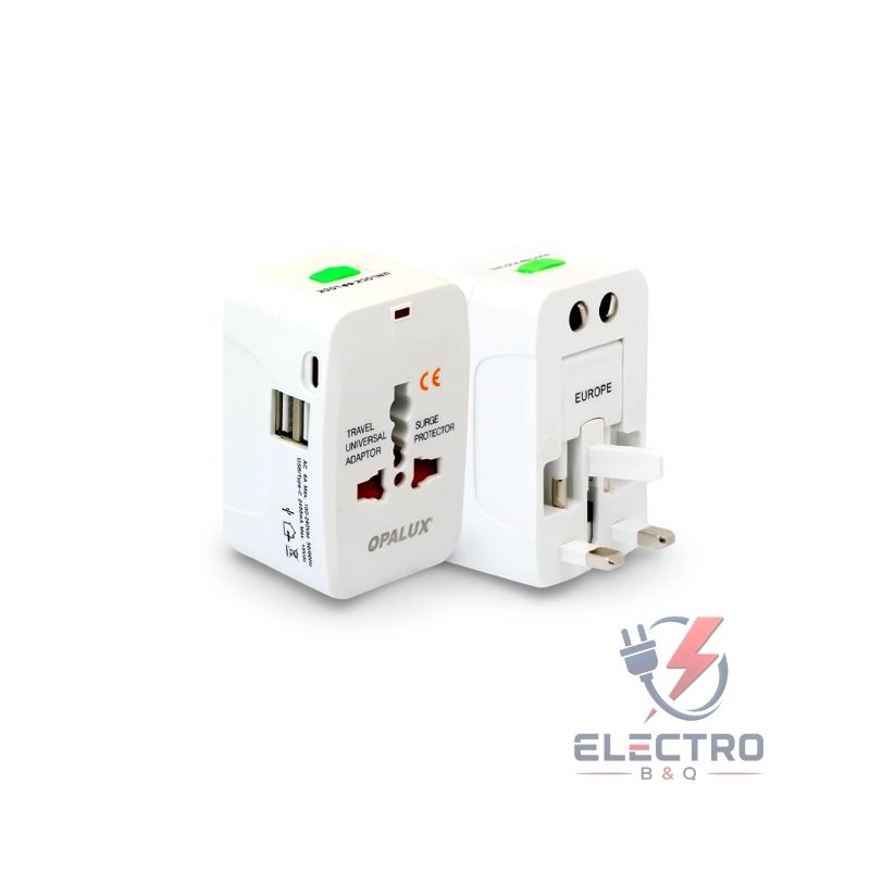 ADAPTADOR UNIVERSAL DE VIAJE + 2 ENTRADAS USB, OP-931E OPALUX