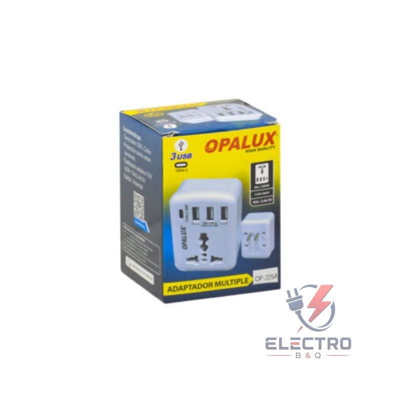 ADAPTADOR TOMA UNIVERSAL MULTIPLE, 3 ENTRADAS USB TIPO A MAS 1 ENTRADA TIPO C A ESPIGA PLANA, , OP-225A OPALUX - Imagen 2