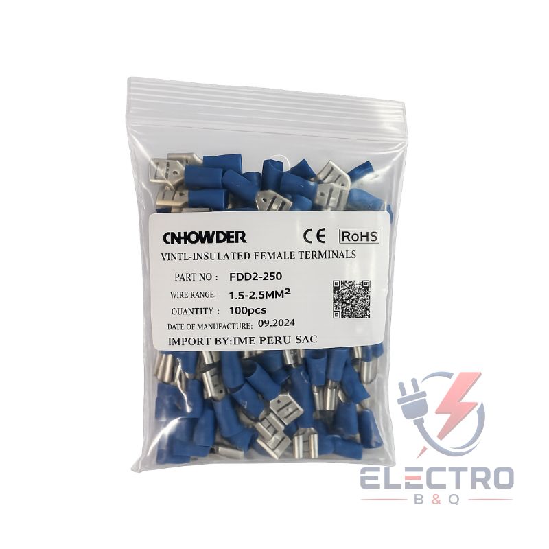 TERMINAL TIPO ENCHUFE HEMBRA AZUL, FDD2-250 PARA CALIBRES 16-14AWG