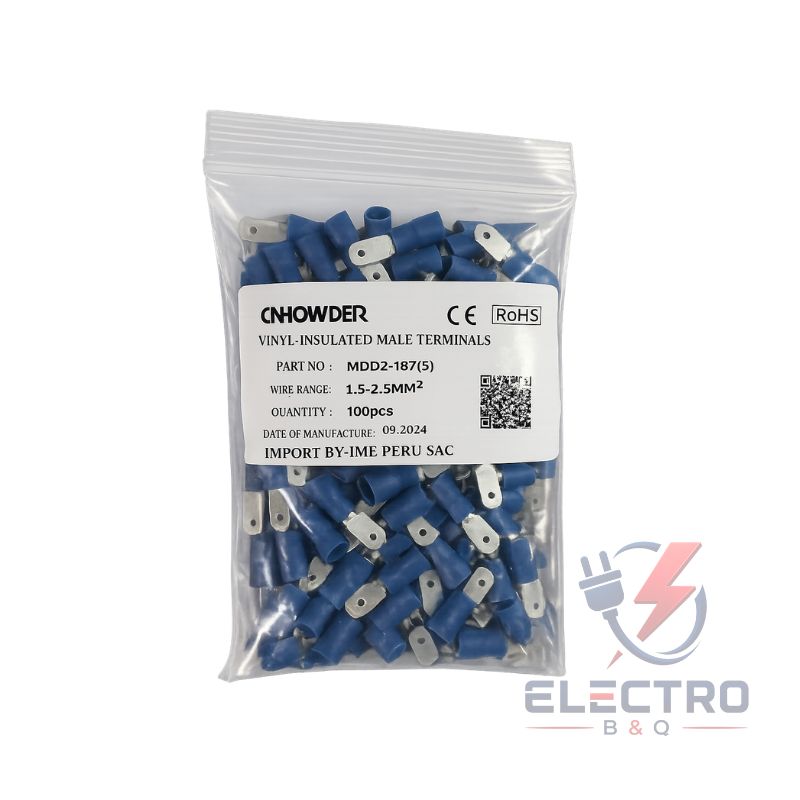 TERMINAL TIPO ENCHUFE MACHO AZUL, MDD2-187 PARA CALIBRES 16-14AWG
