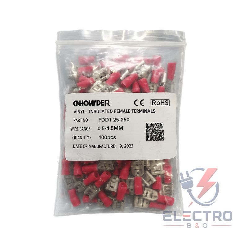 TERMINAL TIPO ENCHUFE HEMBRA ROJO, FDD1.25-250 PARA CALIBRES 22-18AWG