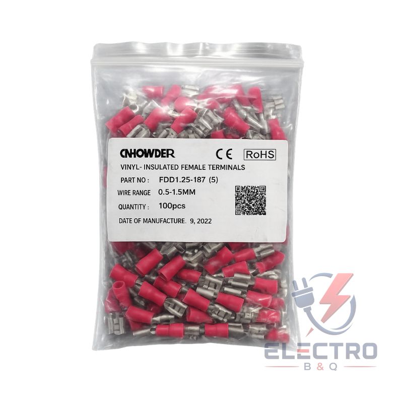 TERMINAL TIPO ENCHUFE HEMBRA ROJO, FDD1.25-187 PARA CALIBRES 22-18AWG